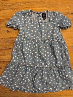GAP Girls Blue Chambray Floral Tiered Dress 3T